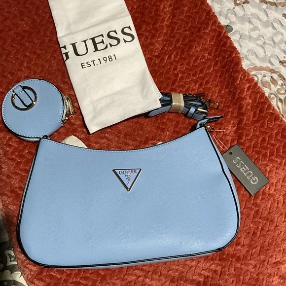 Guess Bags New Guess Noelle Textured Baby Blue Shoulder Bag